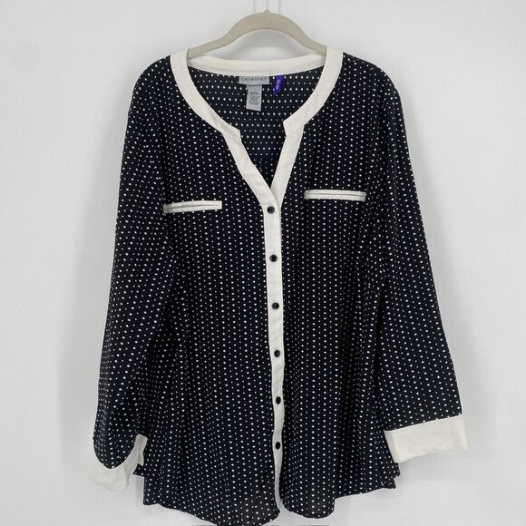 Catherines shirt women’s 3xwp black white polka dot business office plus size - Picture 1 of 4